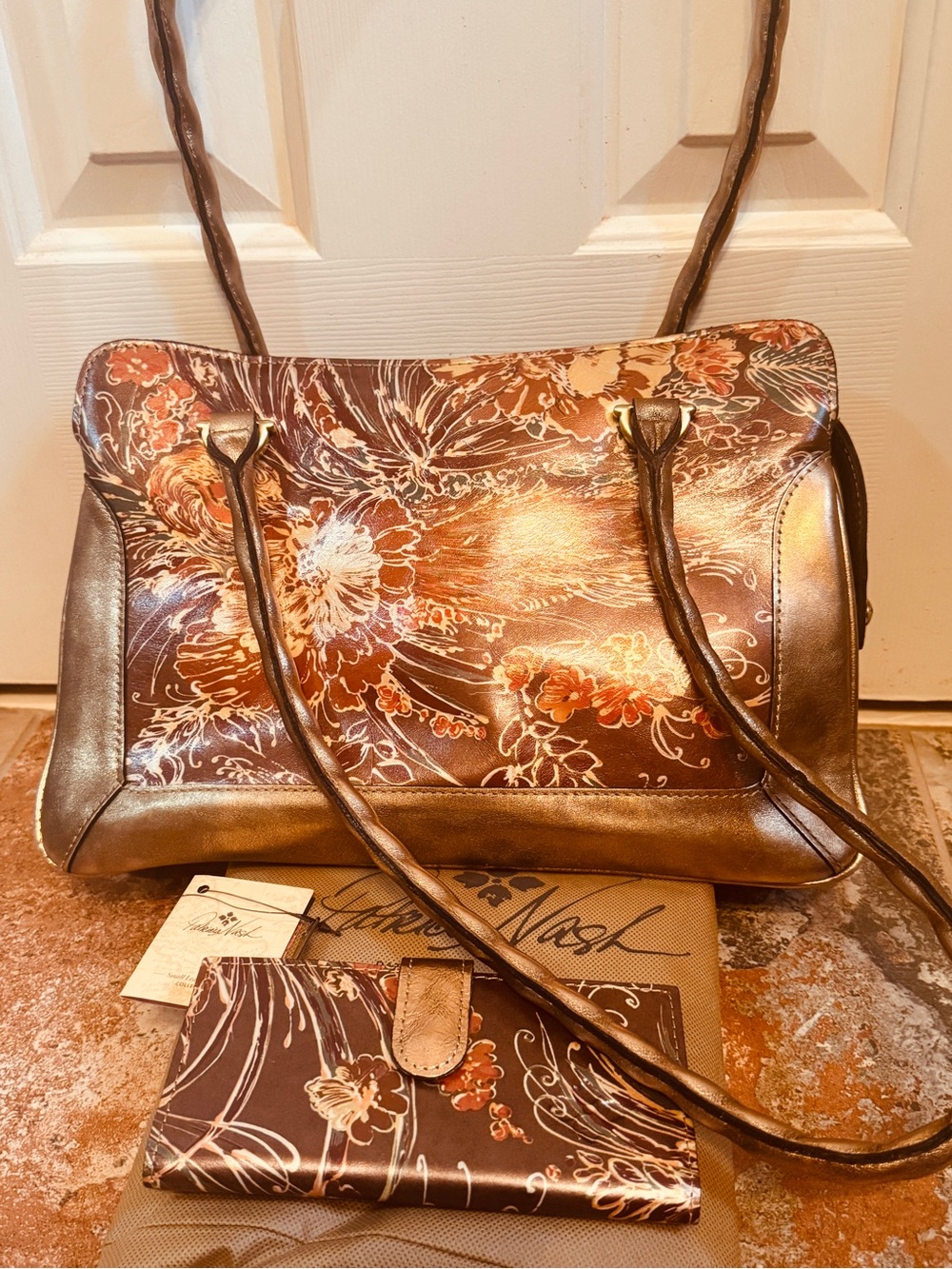 NWOT! Patricia Nash Malvizza  Leather Pheasant Bronze Metallic Satchel & Wallet!